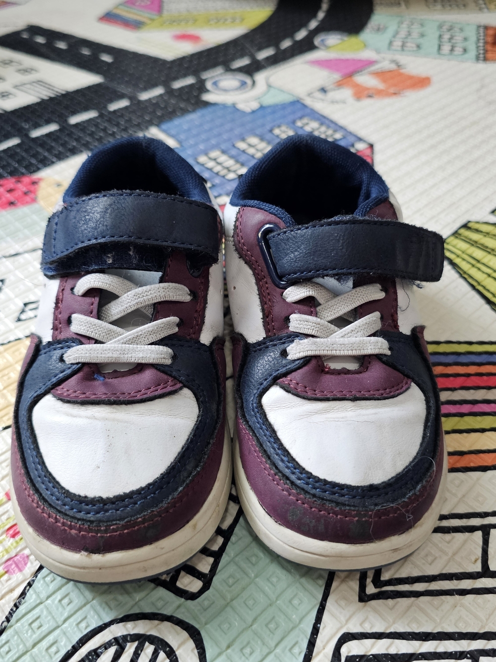 Kids Navy, White & Burgundy Velcro Sneakers